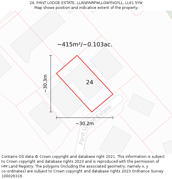 24, PANT LODGE ESTATE, LLANFAIRPWLLGWYNGYLL, LL61 5YW: Plot and title map