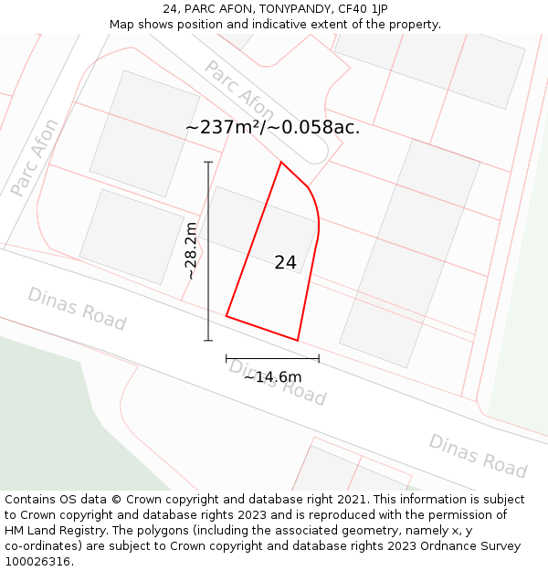 24, PARC AFON, TONYPANDY, CF40 1JP: Plot and title map