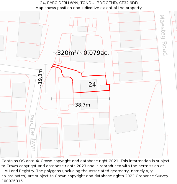 24, PARC DERLLWYN, TONDU, BRIDGEND, CF32 9DB: Plot and title map