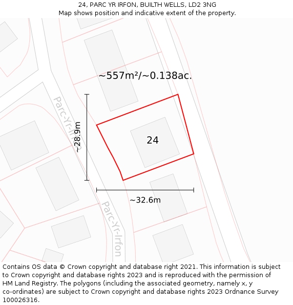 24, PARC YR IRFON, BUILTH WELLS, LD2 3NG: Plot and title map