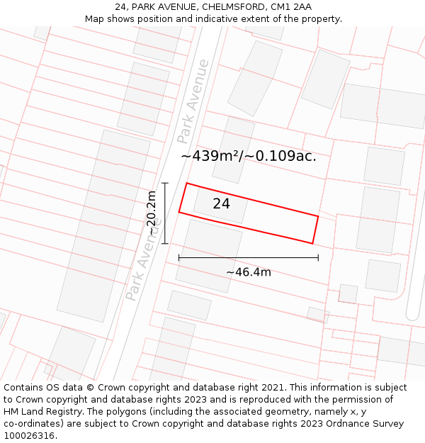 24, PARK AVENUE, CHELMSFORD, CM1 2AA: Plot and title map