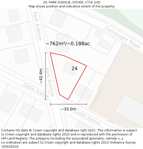 24, PARK AVENUE, DOVER, CT16 1HD: Plot and title map