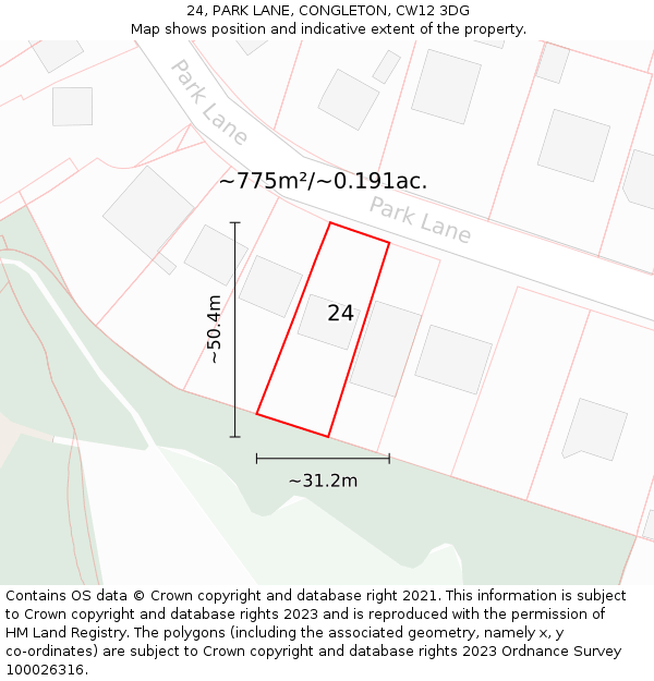 24, PARK LANE, CONGLETON, CW12 3DG: Plot and title map
