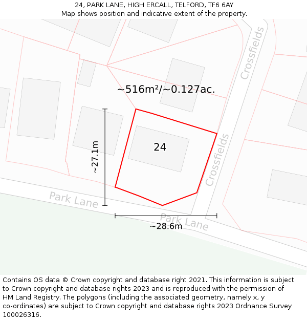 24, PARK LANE, HIGH ERCALL, TELFORD, TF6 6AY: Plot and title map