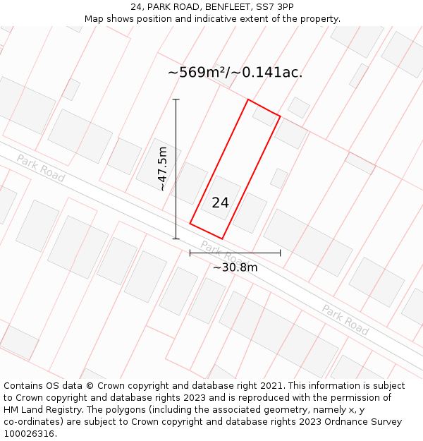 24, PARK ROAD, BENFLEET, SS7 3PP: Plot and title map