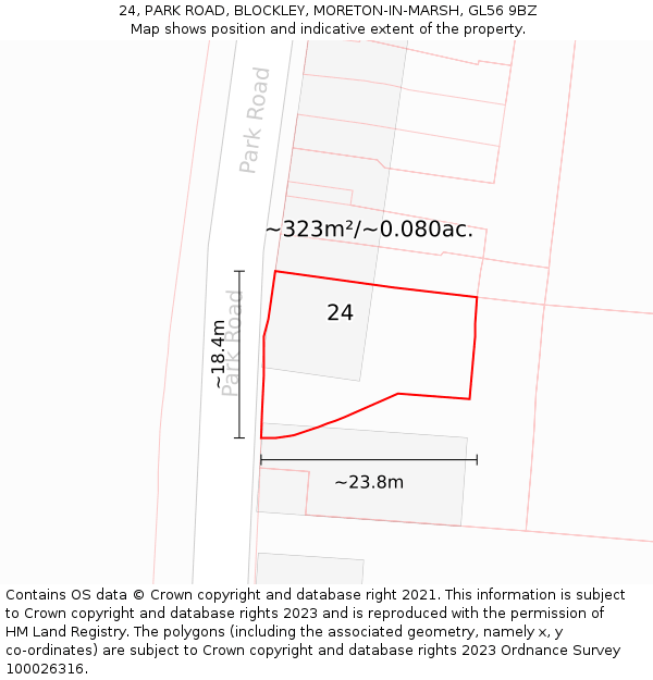24, PARK ROAD, BLOCKLEY, MORETON-IN-MARSH, GL56 9BZ: Plot and title map