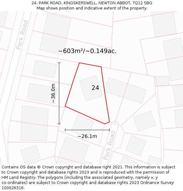 24, PARK ROAD, KINGSKERSWELL, NEWTON ABBOT, TQ12 5BG: Plot and title map