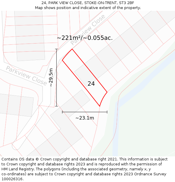 24, PARK VIEW CLOSE, STOKE-ON-TRENT, ST3 2BF: Plot and title map