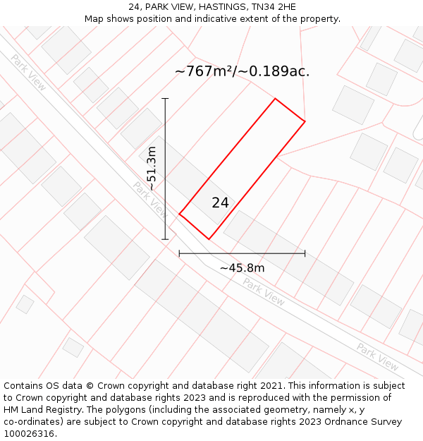 24, PARK VIEW, HASTINGS, TN34 2HE: Plot and title map