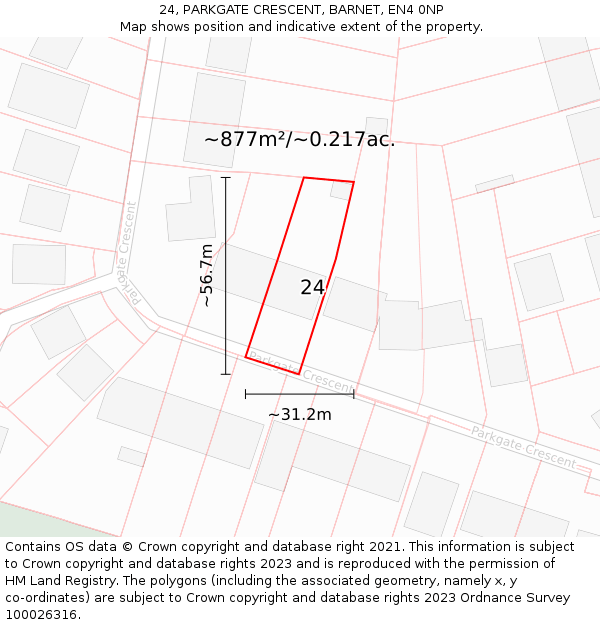 24, PARKGATE CRESCENT, BARNET, EN4 0NP: Plot and title map