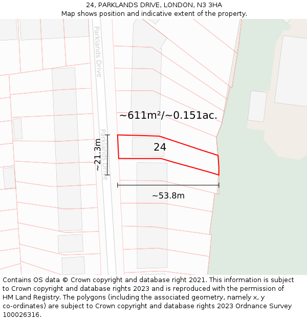 24, PARKLANDS DRIVE, LONDON, N3 3HA: Plot and title map