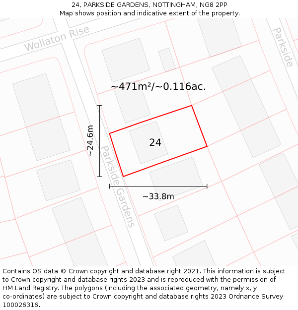 24, PARKSIDE GARDENS, NOTTINGHAM, NG8 2PP: Plot and title map