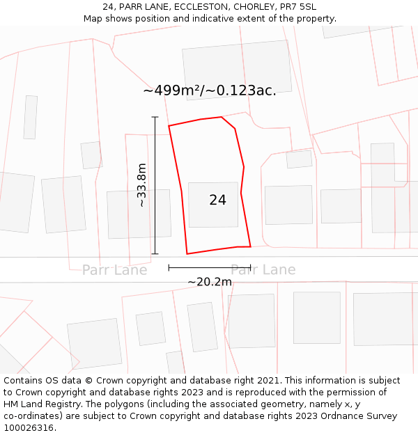 24, PARR LANE, ECCLESTON, CHORLEY, PR7 5SL: Plot and title map