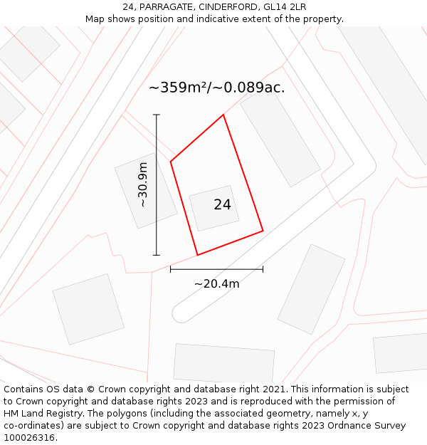 24, PARRAGATE, CINDERFORD, GL14 2LR: Plot and title map