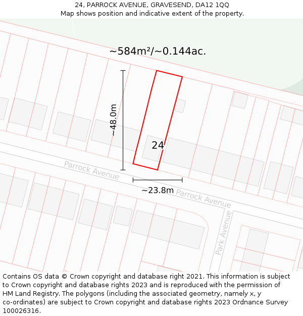 24, PARROCK AVENUE, GRAVESEND, DA12 1QQ: Plot and title map