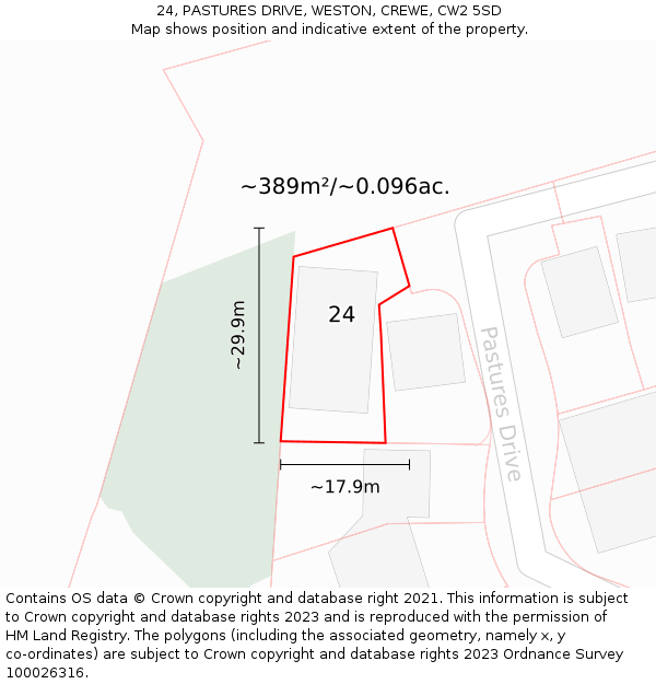 24, PASTURES DRIVE, WESTON, CREWE, CW2 5SD: Plot and title map