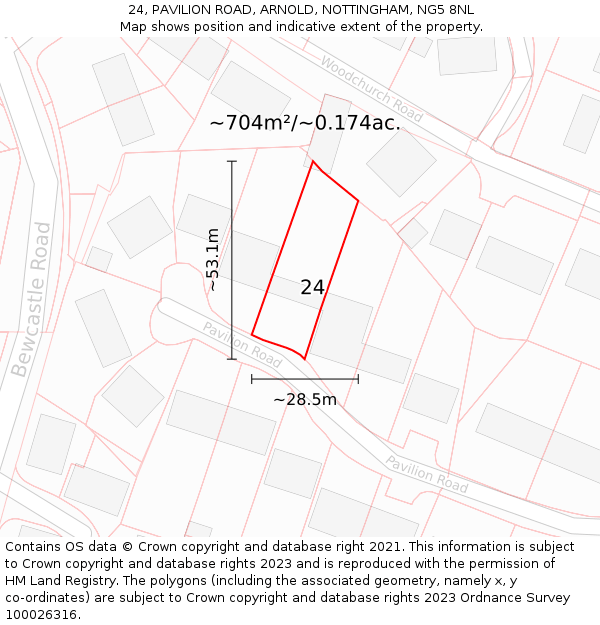 24, PAVILION ROAD, ARNOLD, NOTTINGHAM, NG5 8NL: Plot and title map