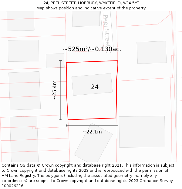 24, PEEL STREET, HORBURY, WAKEFIELD, WF4 5AT: Plot and title map