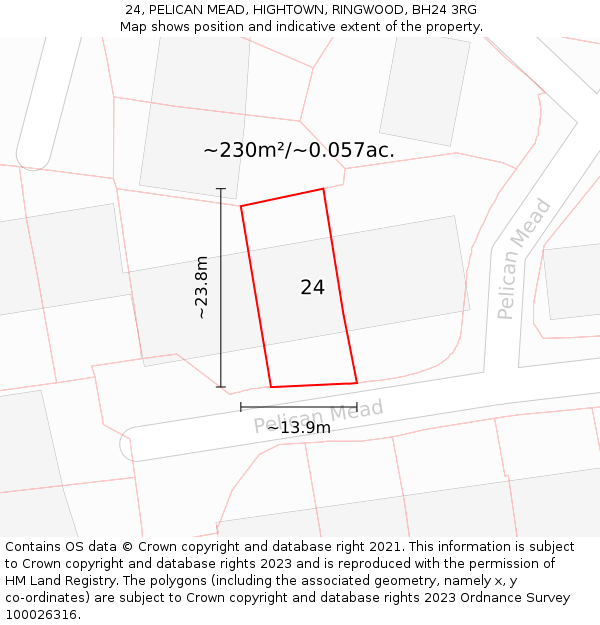 24, PELICAN MEAD, HIGHTOWN, RINGWOOD, BH24 3RG: Plot and title map