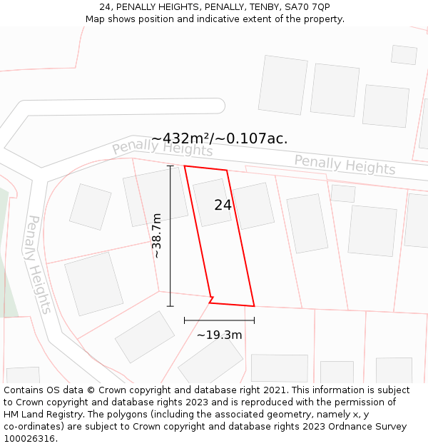 24, PENALLY HEIGHTS, PENALLY, TENBY, SA70 7QP: Plot and title map