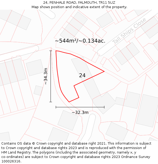 24, PENHALE ROAD, FALMOUTH, TR11 5UZ: Plot and title map