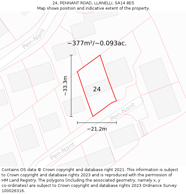 24, PENNANT ROAD, LLANELLI, SA14 8ES: Plot and title map