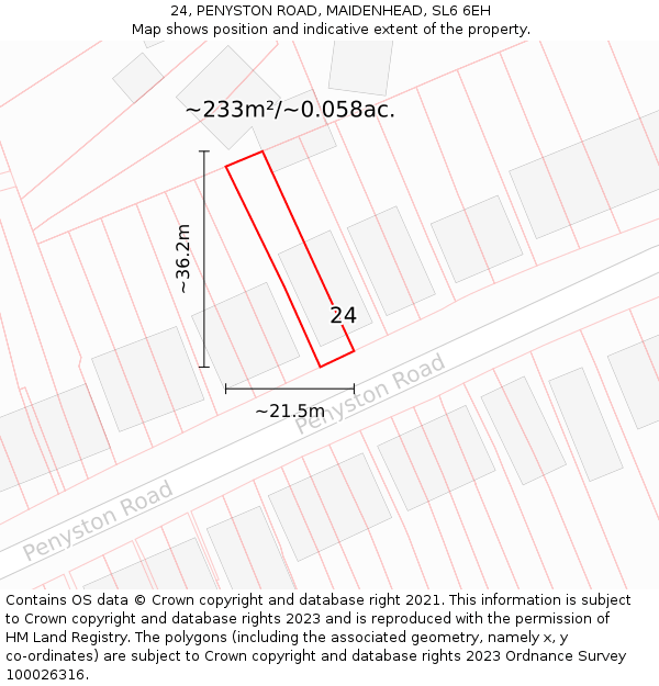 24, PENYSTON ROAD, MAIDENHEAD, SL6 6EH: Plot and title map