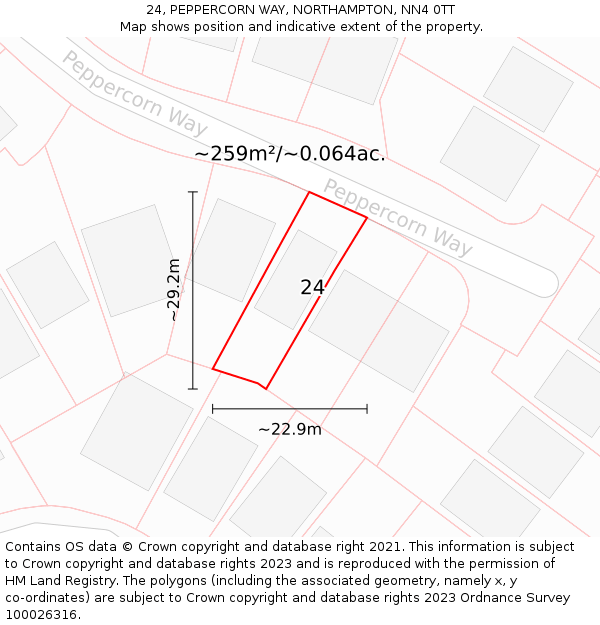 24, PEPPERCORN WAY, NORTHAMPTON, NN4 0TT: Plot and title map