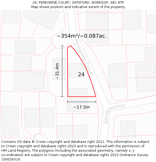 24, PEREGRINE COURT, GATEFORD, WORKSOP, S81 8TR: Plot and title map