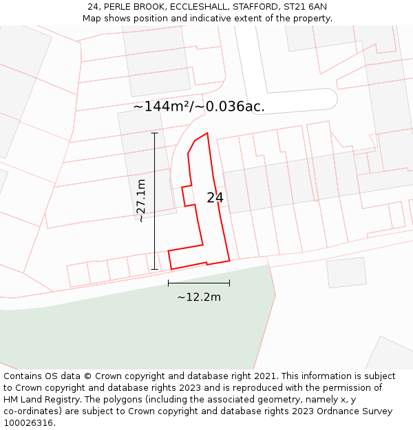 24, PERLE BROOK, ECCLESHALL, STAFFORD, ST21 6AN: Plot and title map
