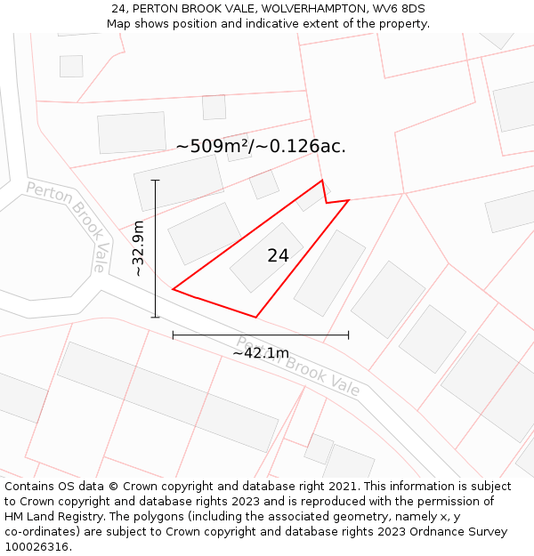 24, PERTON BROOK VALE, WOLVERHAMPTON, WV6 8DS: Plot and title map