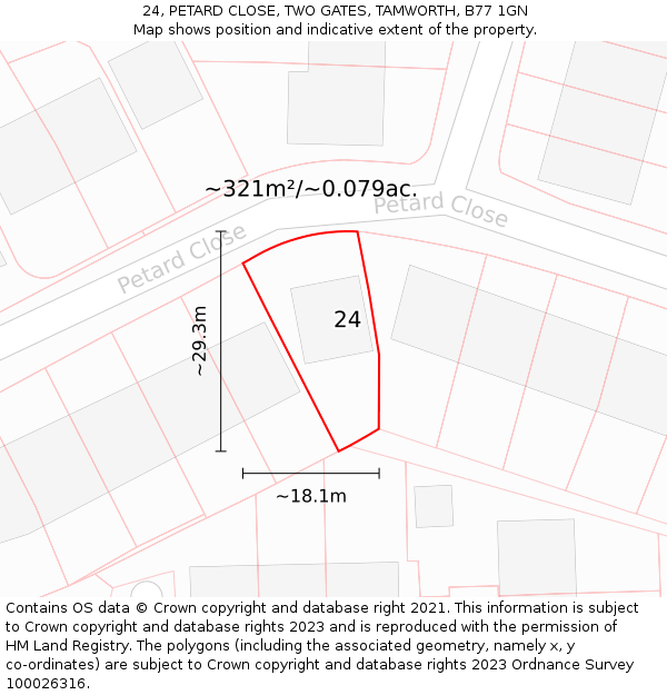 24, PETARD CLOSE, TWO GATES, TAMWORTH, B77 1GN: Plot and title map