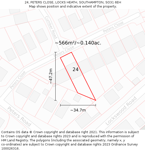 24, PETERS CLOSE, LOCKS HEATH, SOUTHAMPTON, SO31 6EH: Plot and title map
