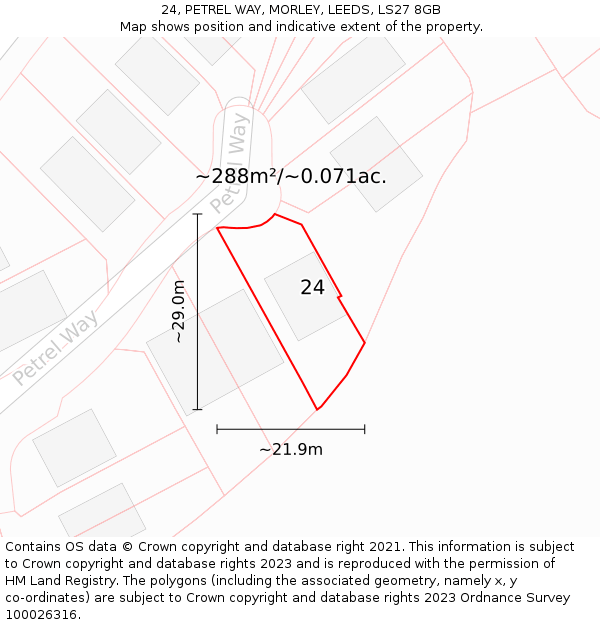 24, PETREL WAY, MORLEY, LEEDS, LS27 8GB: Plot and title map
