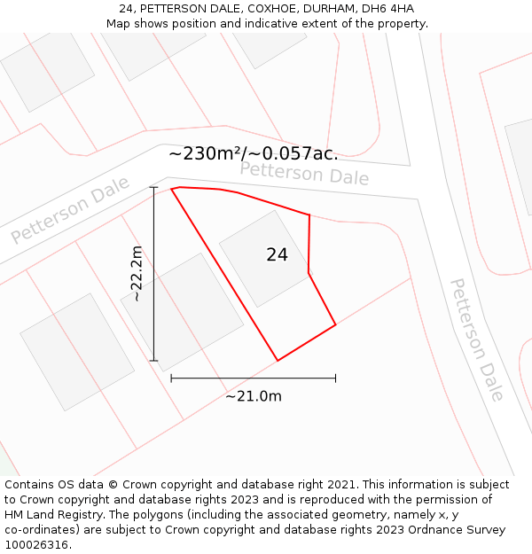 24, PETTERSON DALE, COXHOE, DURHAM, DH6 4HA: Plot and title map