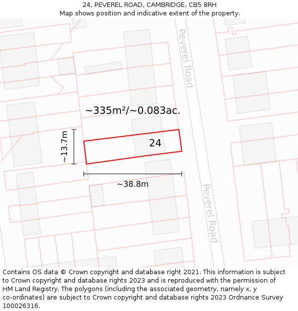 24, PEVEREL ROAD, CAMBRIDGE, CB5 8RH: Plot and title map