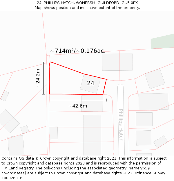 24, PHILLIPS HATCH, WONERSH, GUILDFORD, GU5 0PX: Plot and title map
