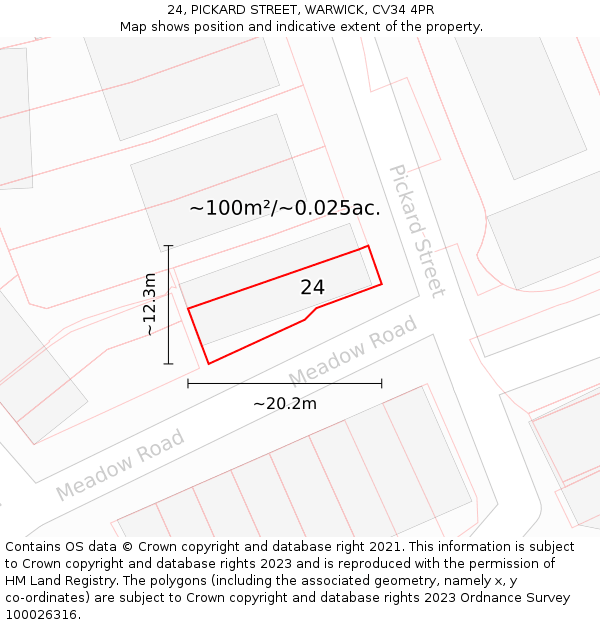 24, PICKARD STREET, WARWICK, CV34 4PR: Plot and title map