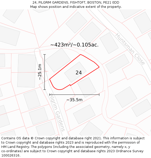 24, PILGRIM GARDENS, FISHTOFT, BOSTON, PE21 0DD: Plot and title map