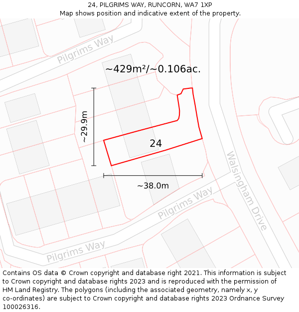 24, PILGRIMS WAY, RUNCORN, WA7 1XP: Plot and title map