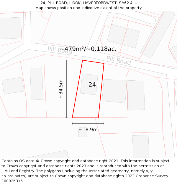 24, PILL ROAD, HOOK, HAVERFORDWEST, SA62 4LU: Plot and title map