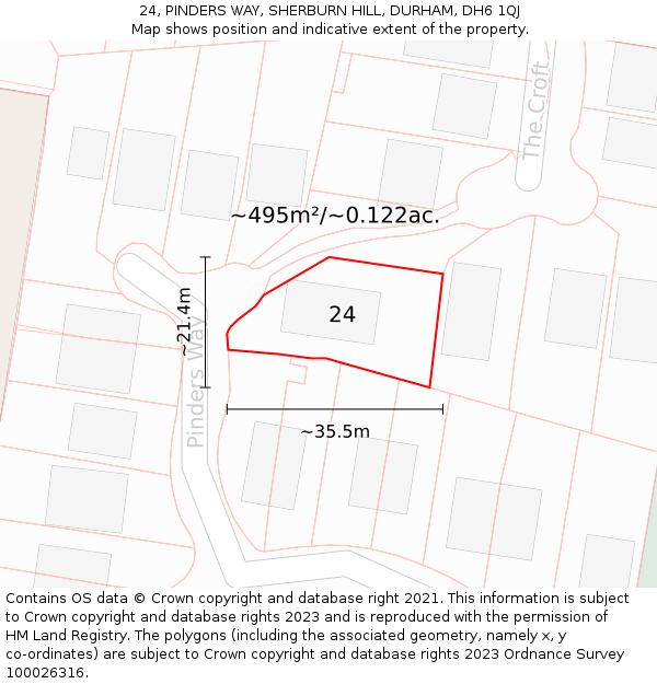 24, PINDERS WAY, SHERBURN HILL, DURHAM, DH6 1QJ: Plot and title map