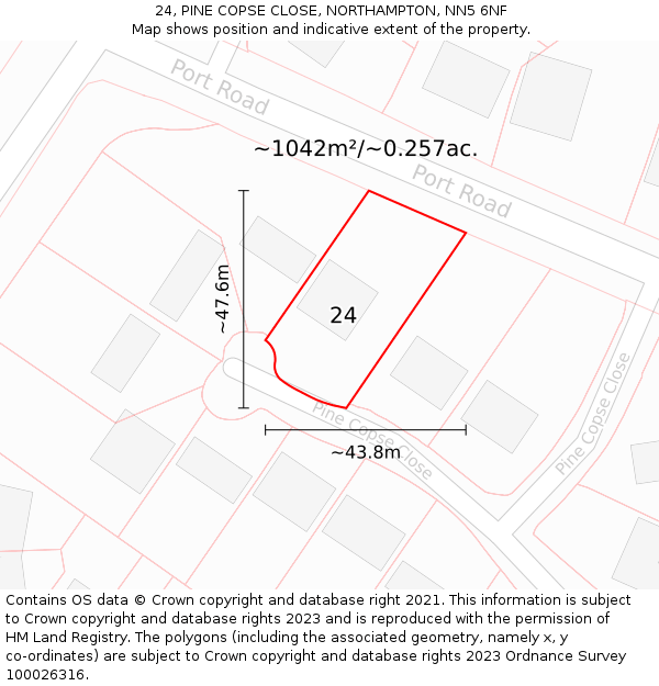 24, PINE COPSE CLOSE, NORTHAMPTON, NN5 6NF: Plot and title map