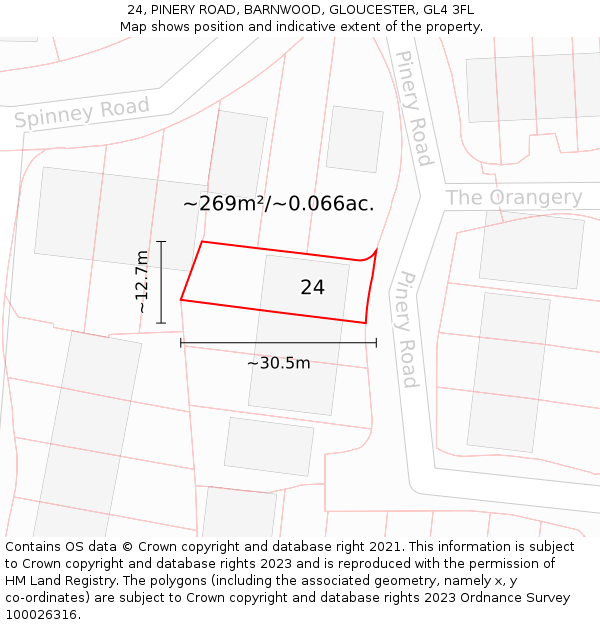 24, PINERY ROAD, BARNWOOD, GLOUCESTER, GL4 3FL: Plot and title map