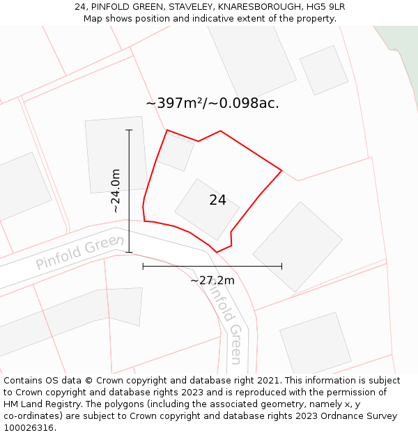24, PINFOLD GREEN, STAVELEY, KNARESBOROUGH, HG5 9LR: Plot and title map