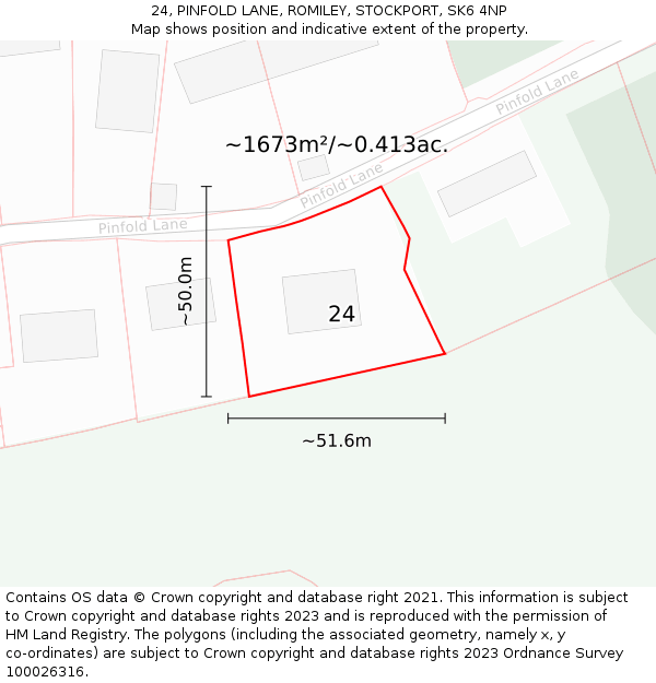 24, PINFOLD LANE, ROMILEY, STOCKPORT, SK6 4NP: Plot and title map