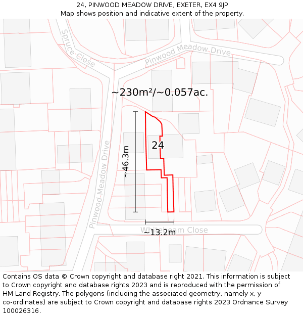 24, PINWOOD MEADOW DRIVE, EXETER, EX4 9JP: Plot and title map