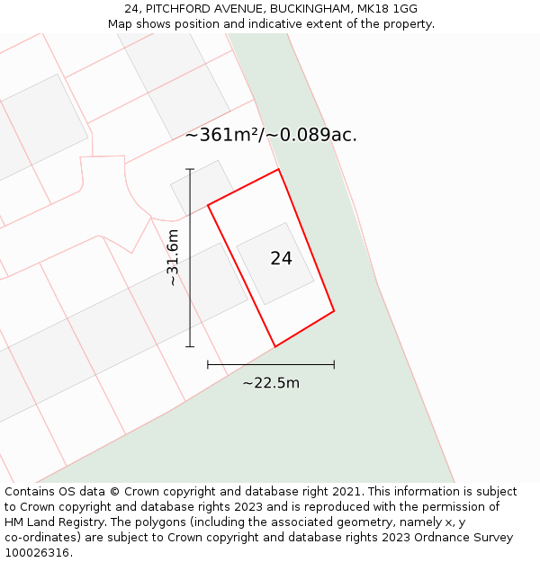 24, PITCHFORD AVENUE, BUCKINGHAM, MK18 1GG: Plot and title map