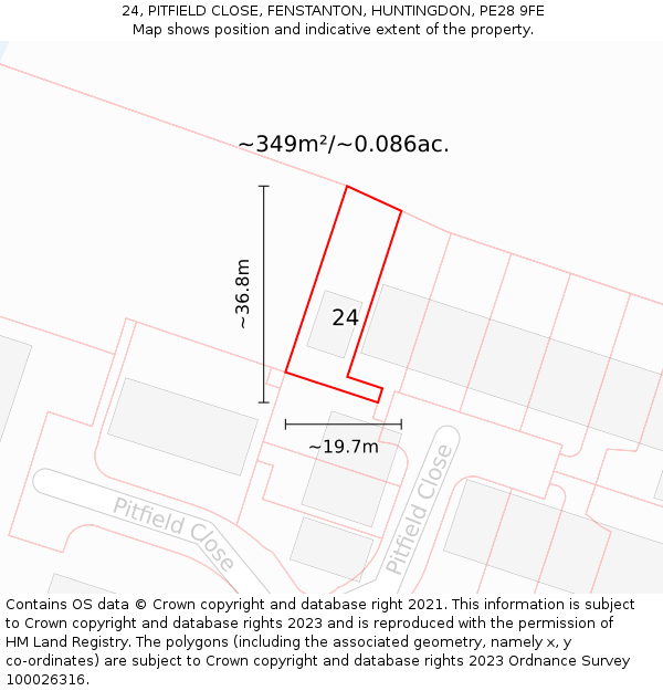 24, PITFIELD CLOSE, FENSTANTON, HUNTINGDON, PE28 9FE: Plot and title map