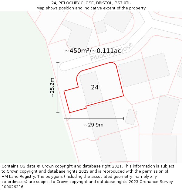 24, PITLOCHRY CLOSE, BRISTOL, BS7 0TU: Plot and title map